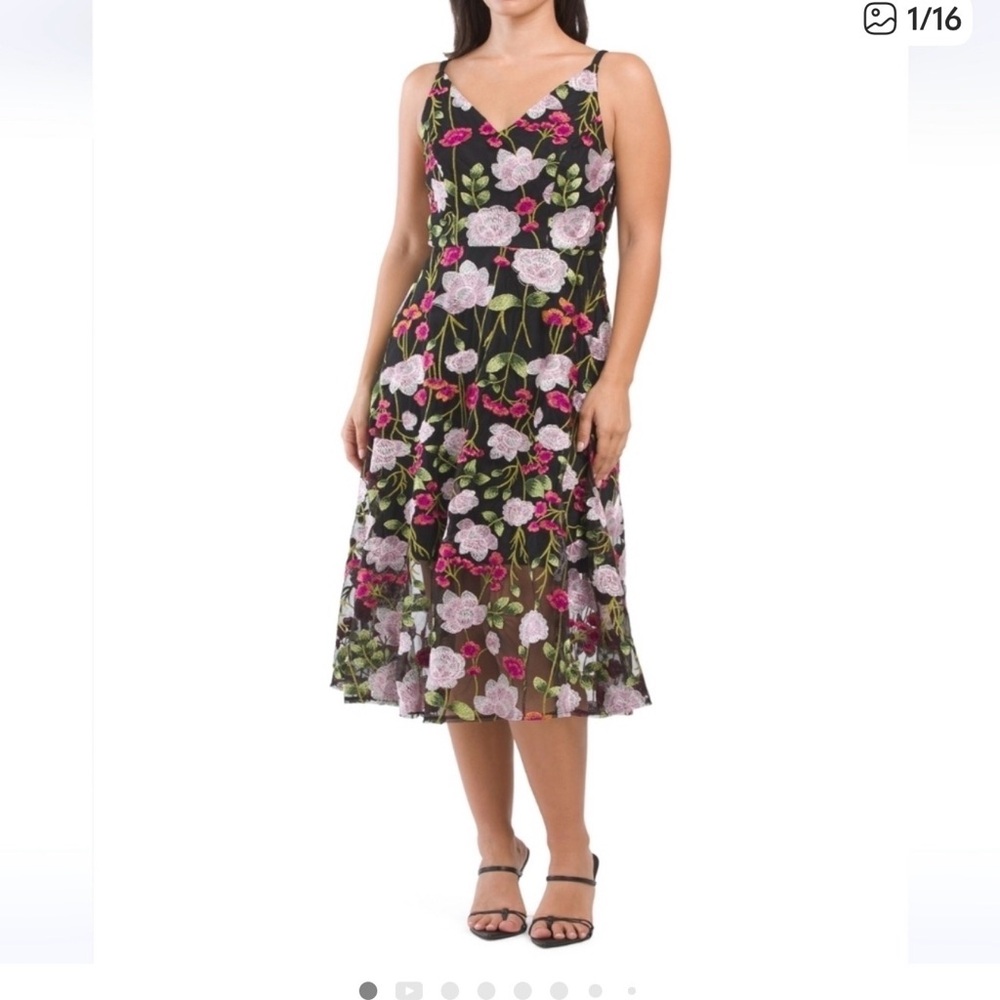 NWT Sam Edelman Black and Pink Floral Midi Dress